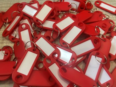 Sleutellabel met ring - Rood